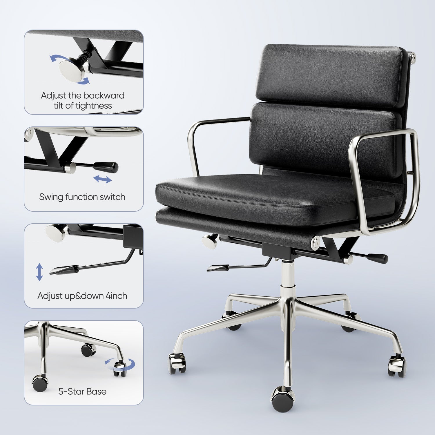 Ribbed Office Chair - Mid Back - Black