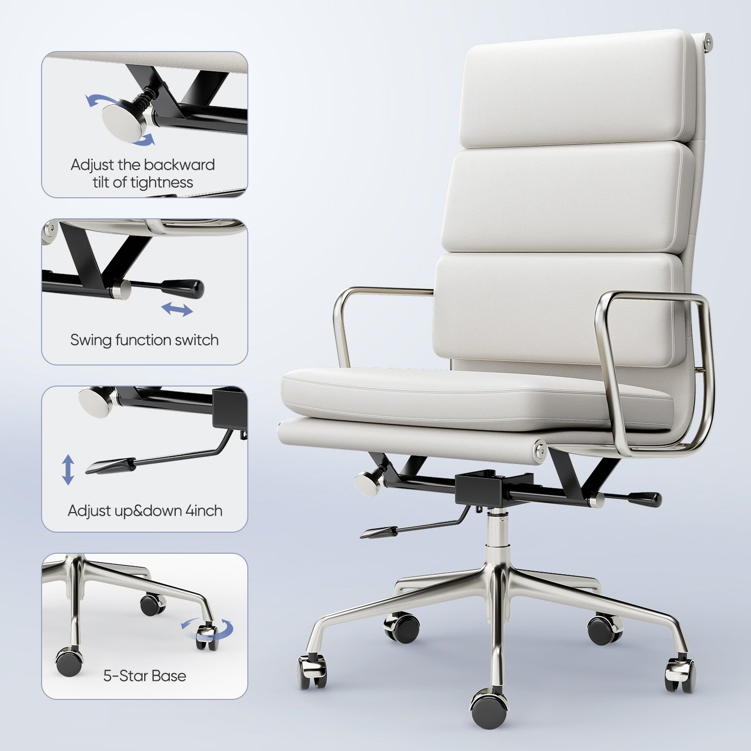 Ribbed Office Chair - High Back - White