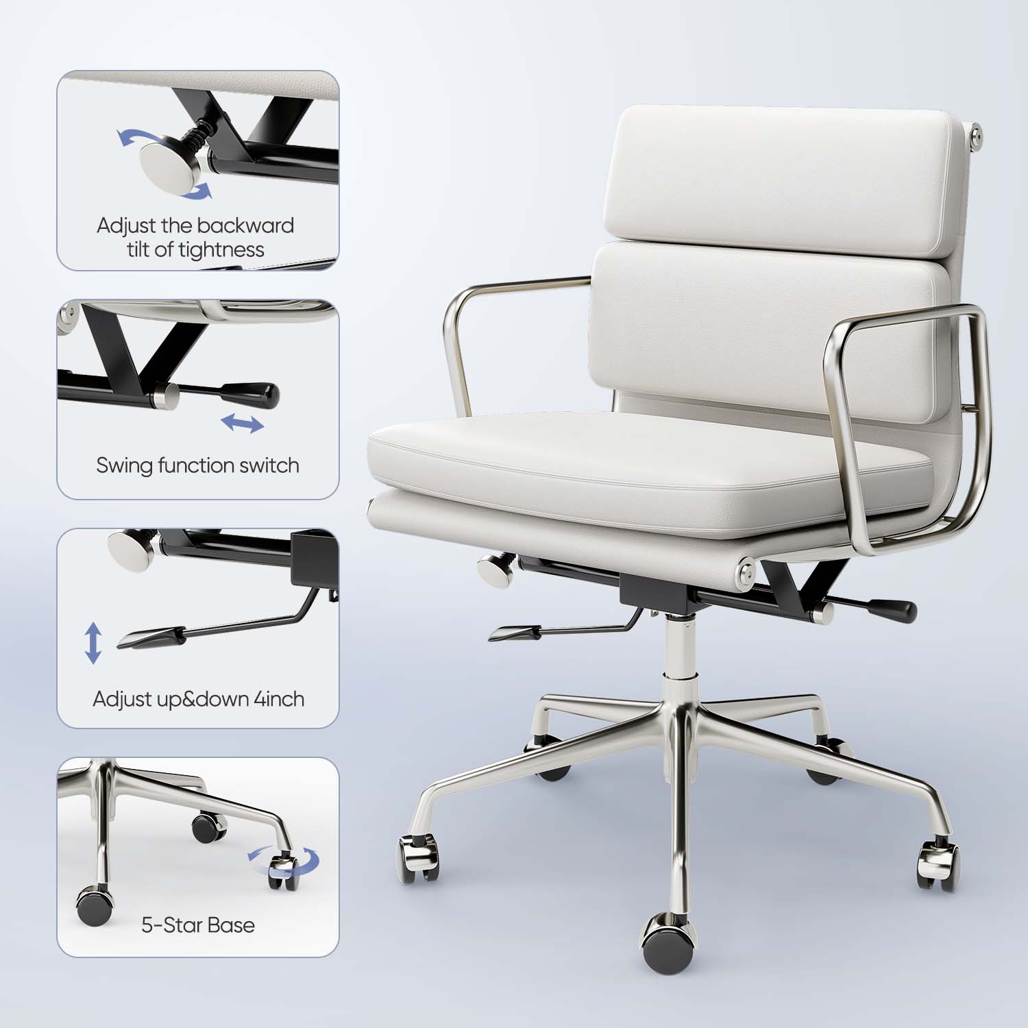 Ribbed Office Chair - Mid Back - White