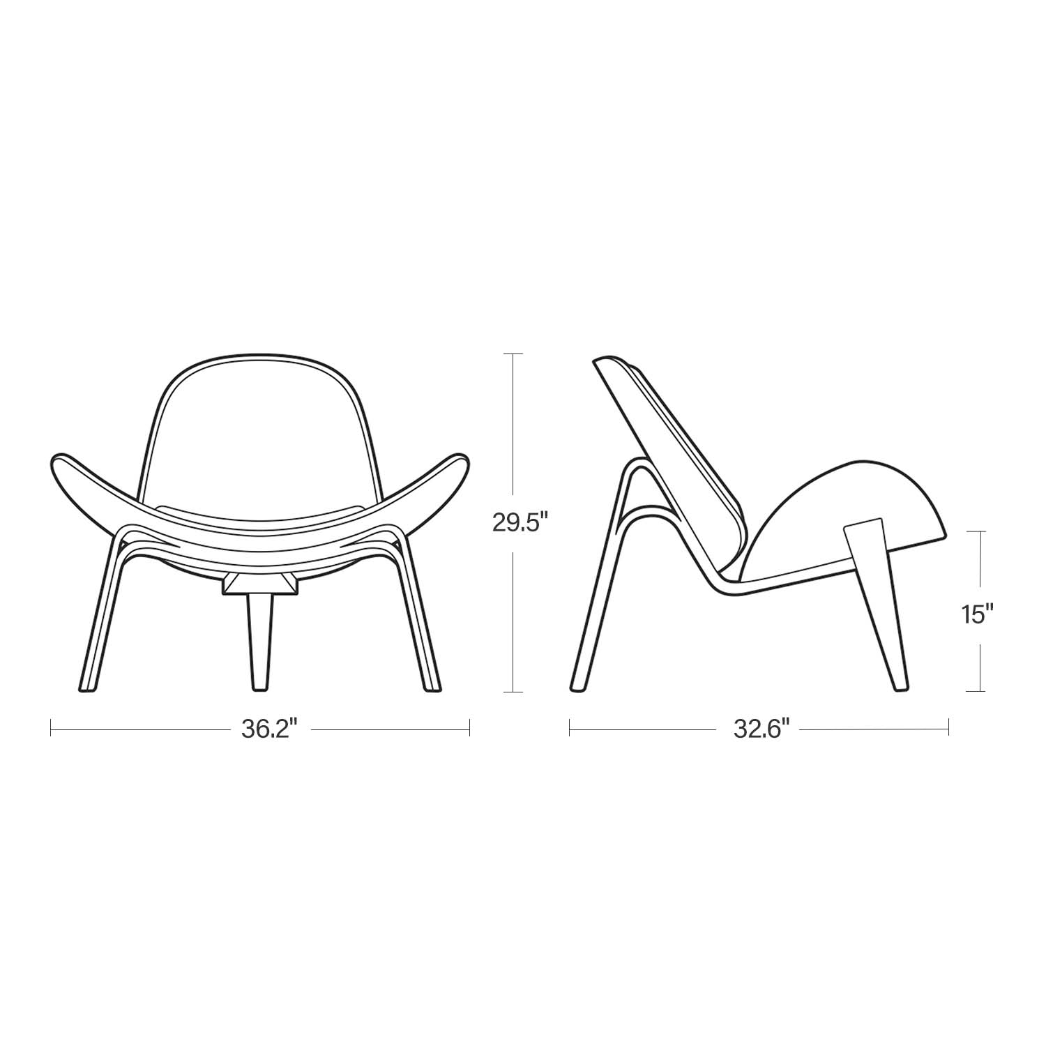 Mid Century Modern Shell Lounge Chair - Black