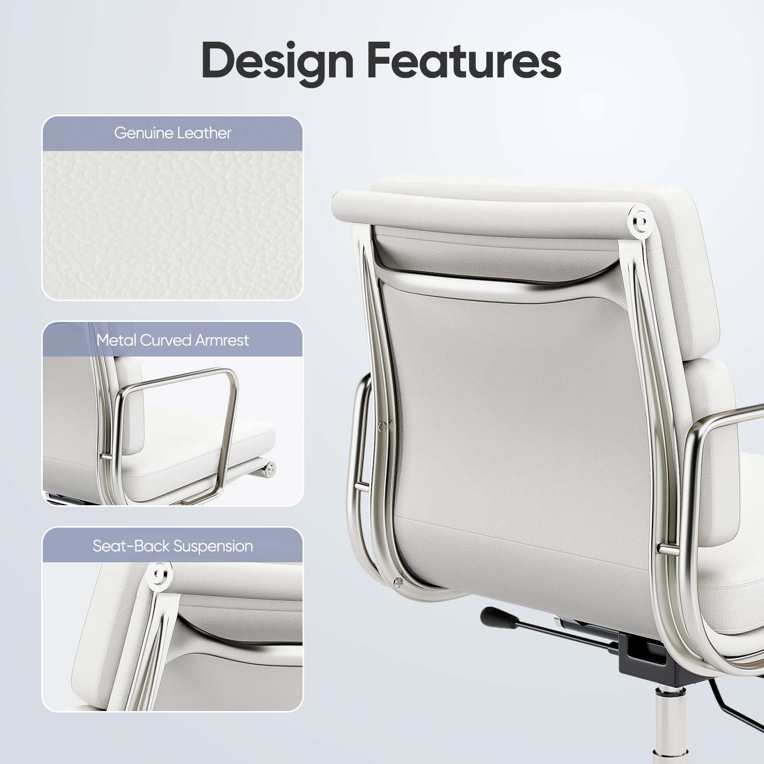 Ribbed Office Chair - Mid Back - White