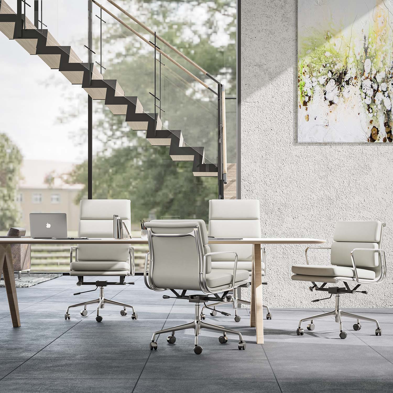 Ribbed Office Chair - Mid Back - White