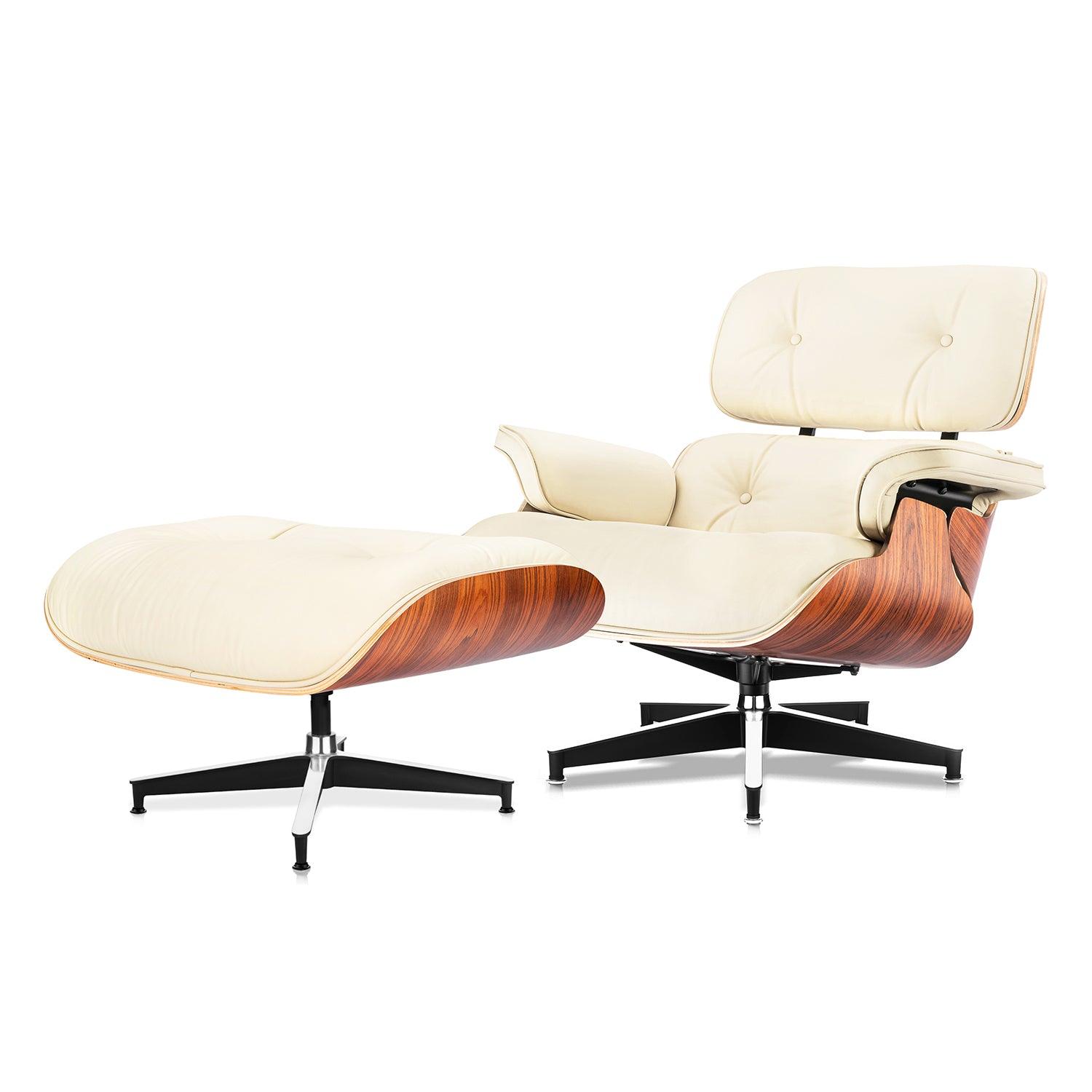 Mid-Century Lounge Chair and Ottoman - Taller - Red Rosewood - Off White