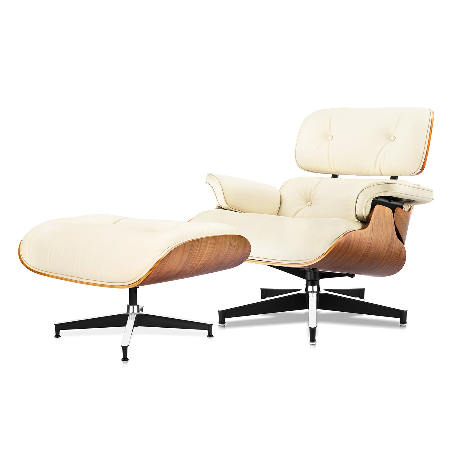 Mid-Century Lounge Chair and Ottoman - Taller - Walnut wood - Off White