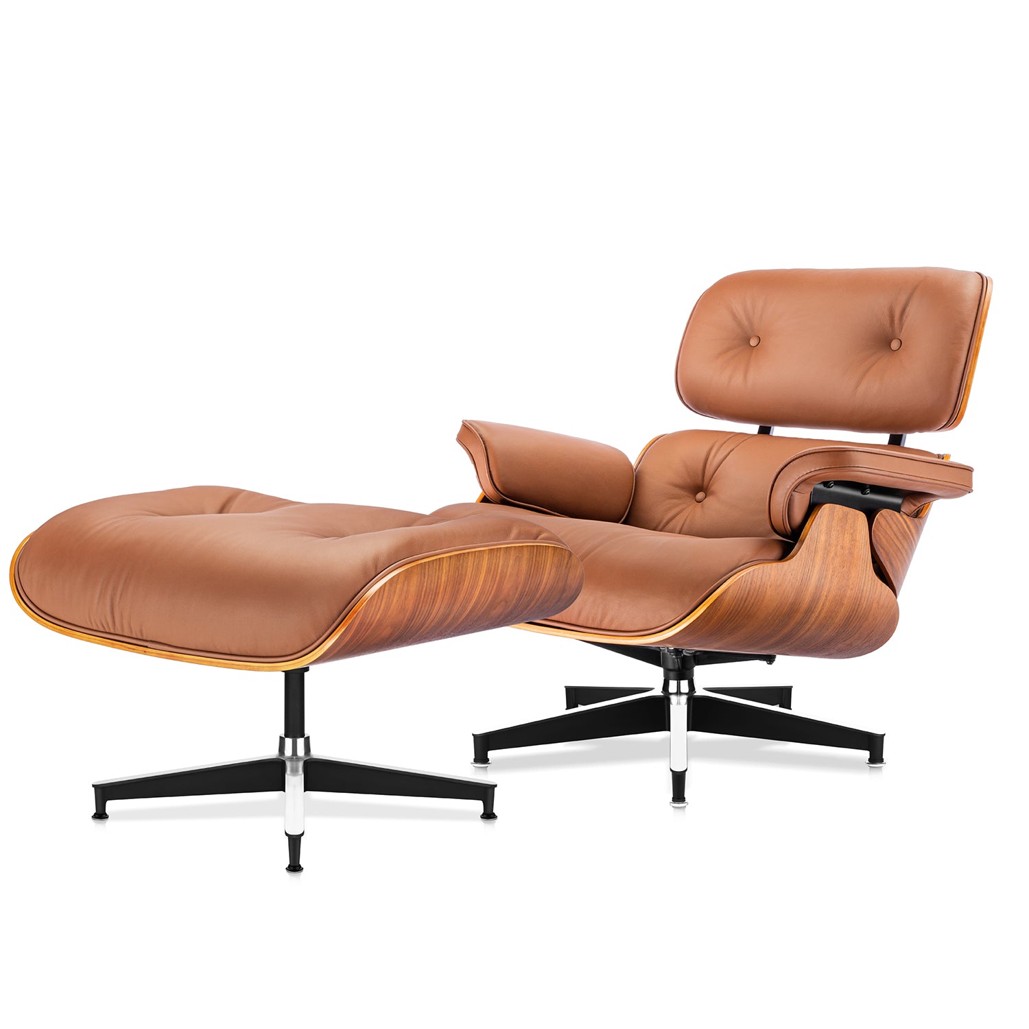Mid-Century Lounge Chair and Ottoman - Taller - Walnut wood - Brown