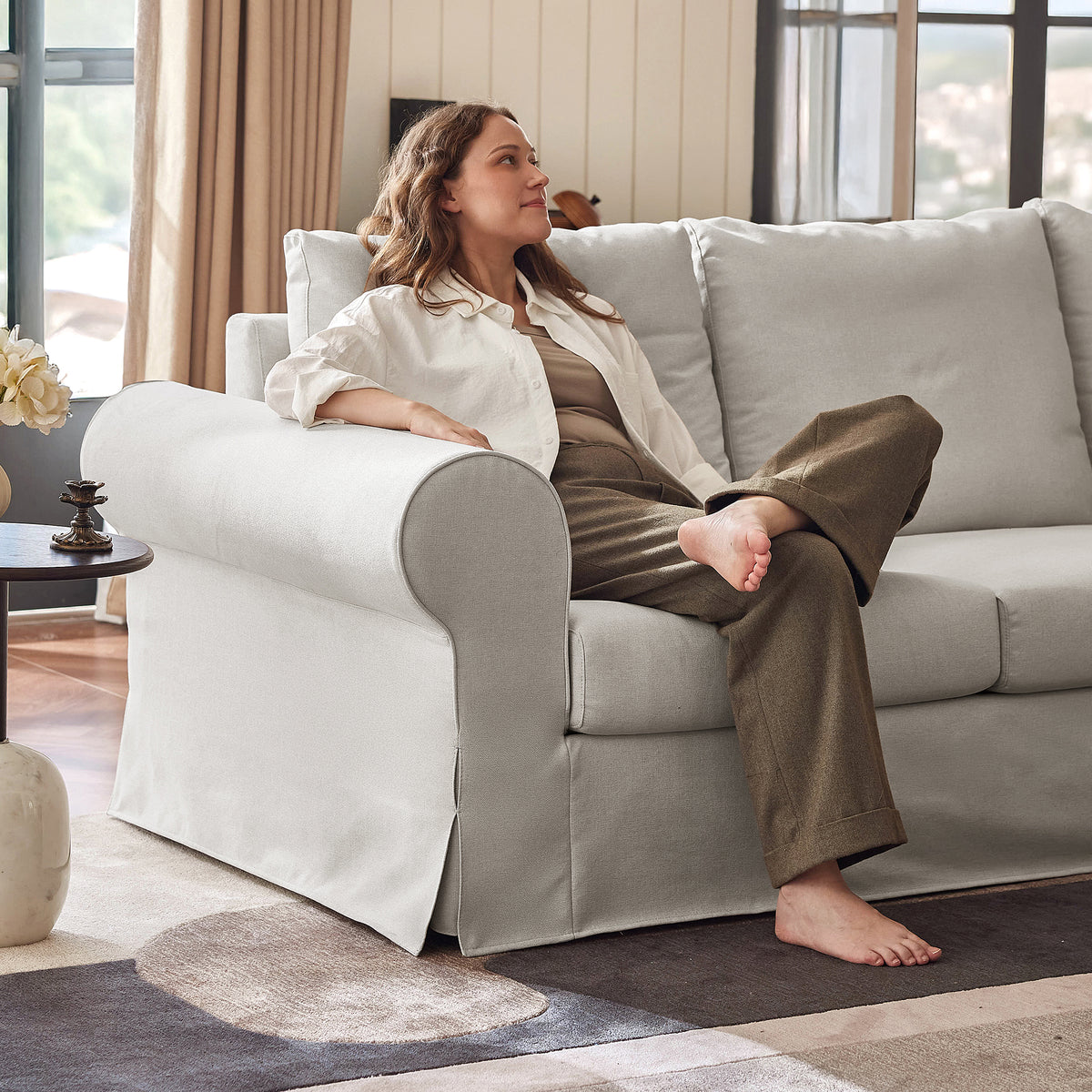 Vorthio 89" 3-Seater Couch for Living Room, Contemporary Fabric Sofa with Rolled Arm, Gray