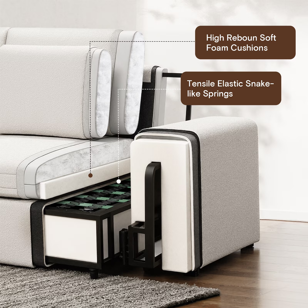 Vorthio 113.8" Cloud Couch Oversized Modular Sectional Sofa, 3 Seater with Ottoman, Modern L Shaped Comfy Sofa, Wide & Deep Seat Couches with Metal Frame, White