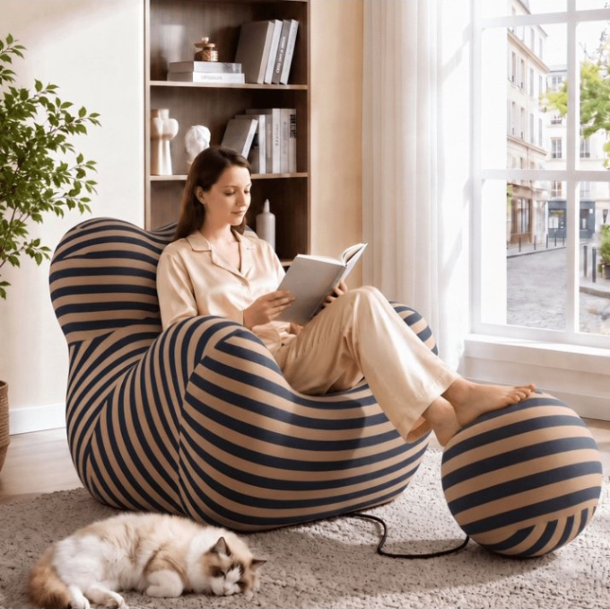 Vorthio Comfy Armchair Modern Accent Chair, Bean Bag Chair with Ottoman for Adult, Reading Chair for Living Room