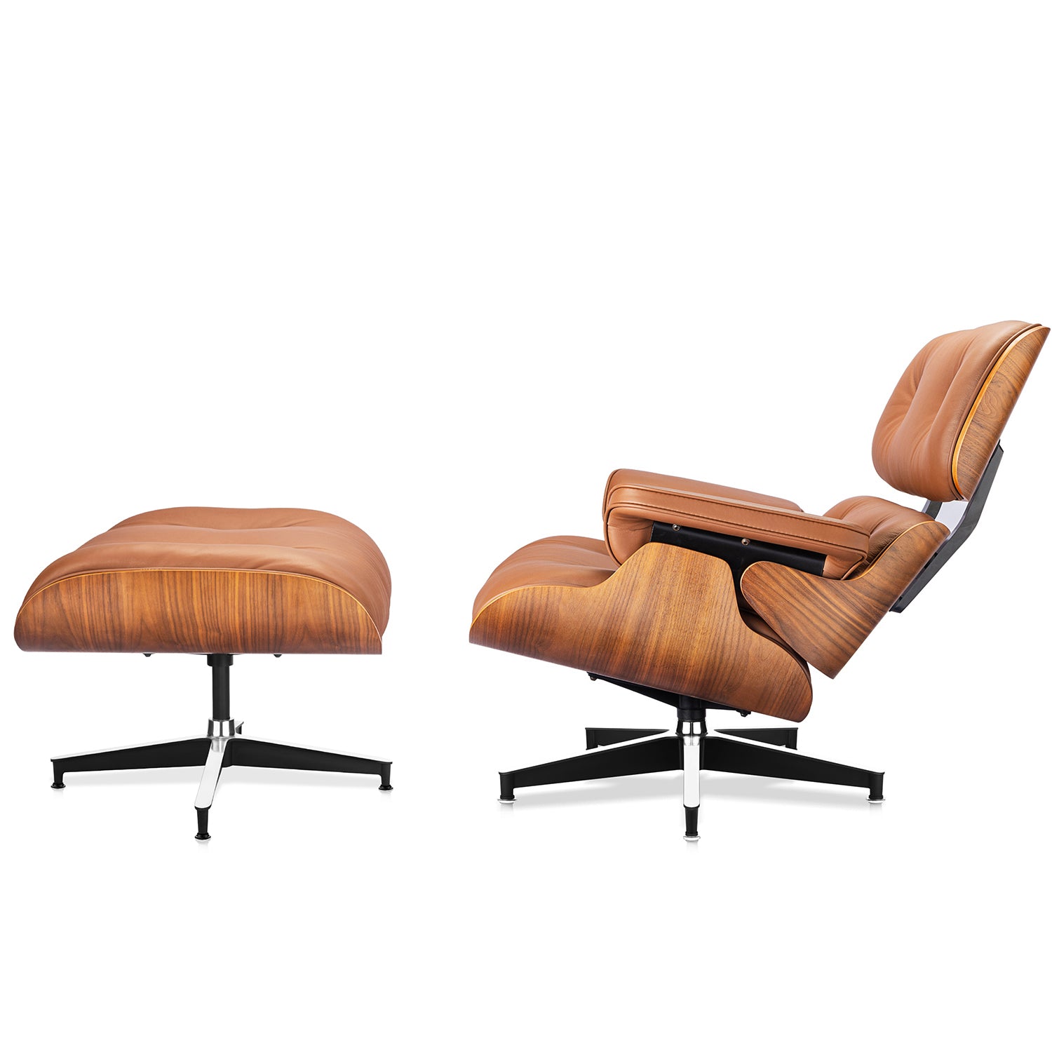 Mid-Century Lounge Chair and Ottoman - Taller - Walnut wood - Brown