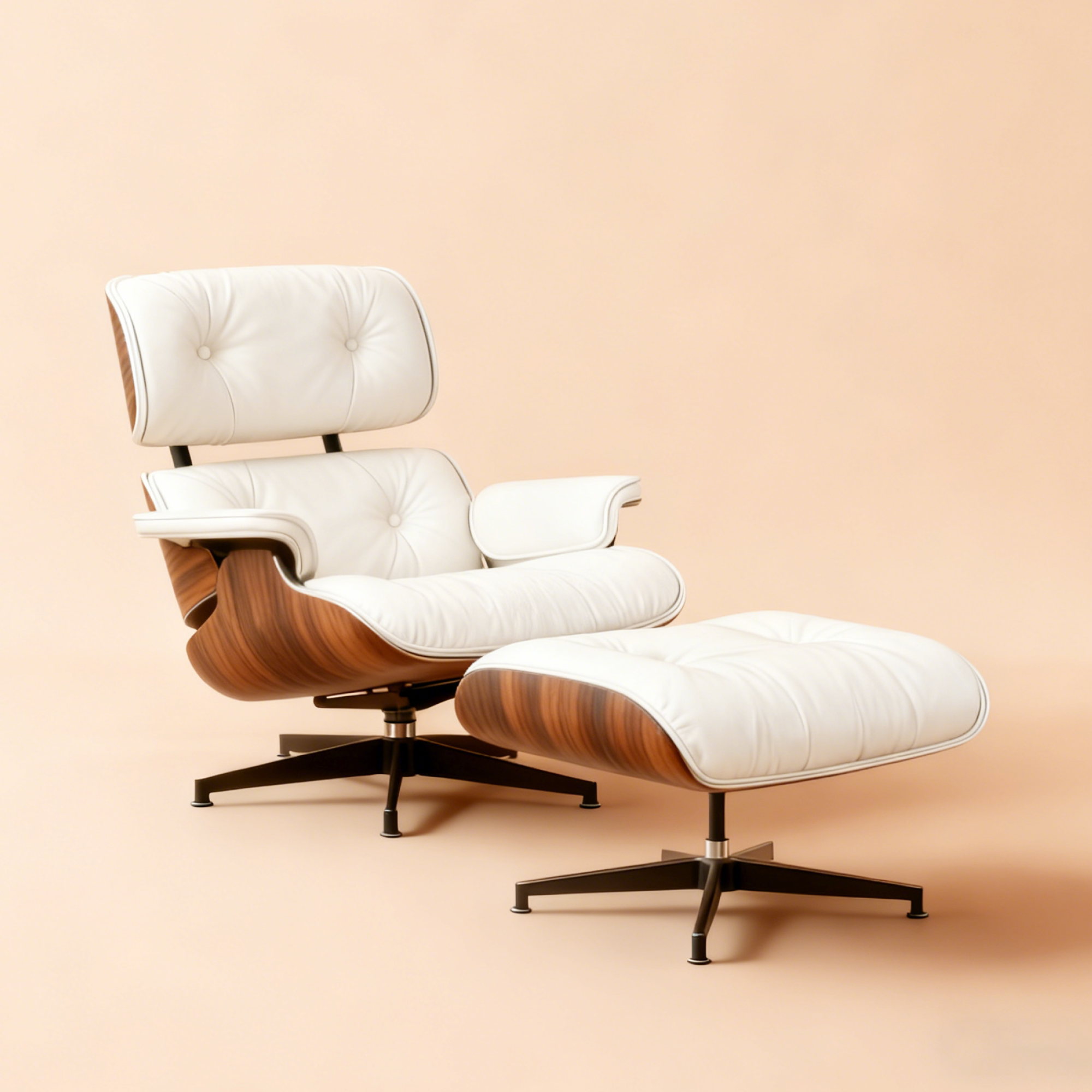 Mid-Century Lounge Chair and Ottoman - Taller - White