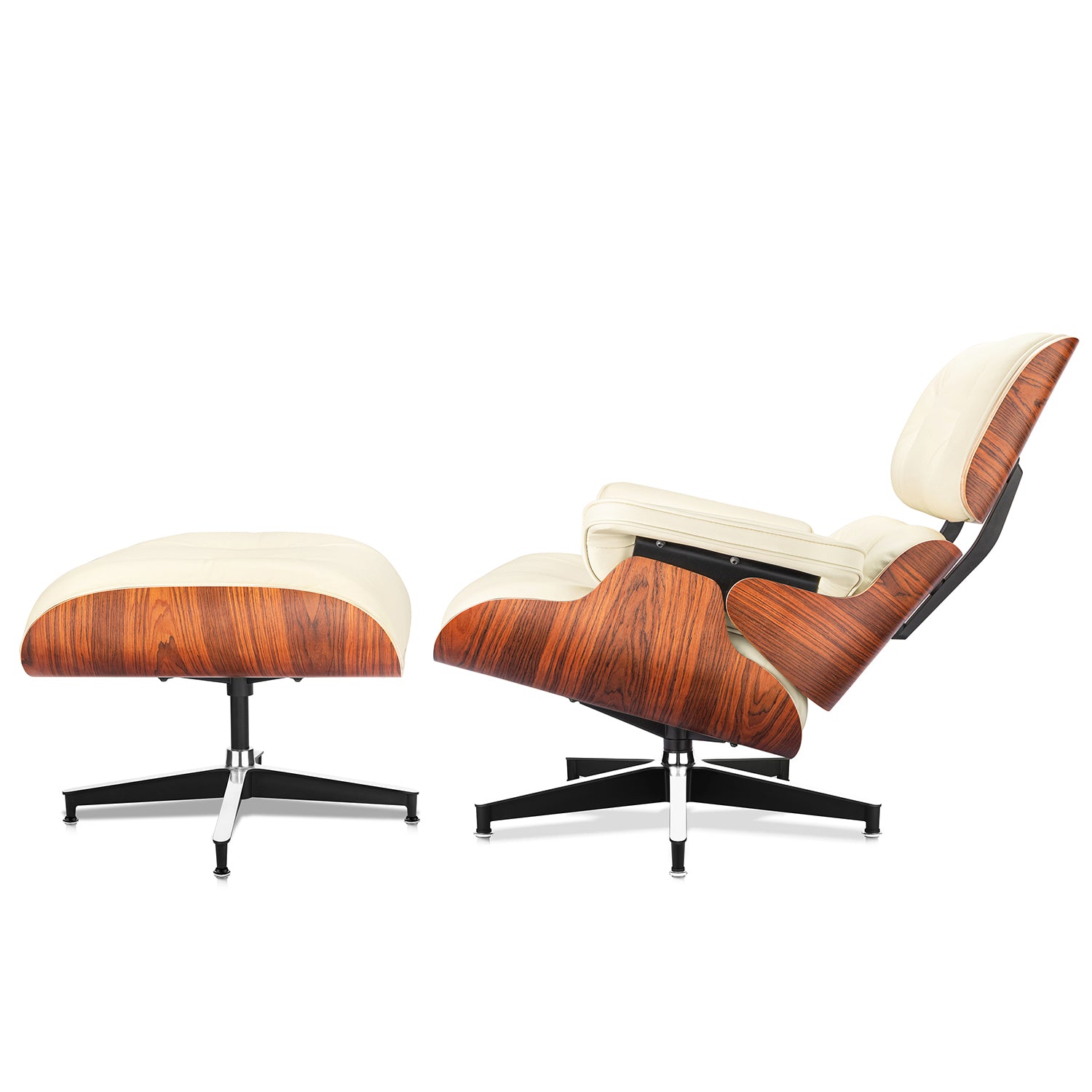 Mid-Century Lounge Chair and Ottoman - Taller - Red Rosewood - Off White