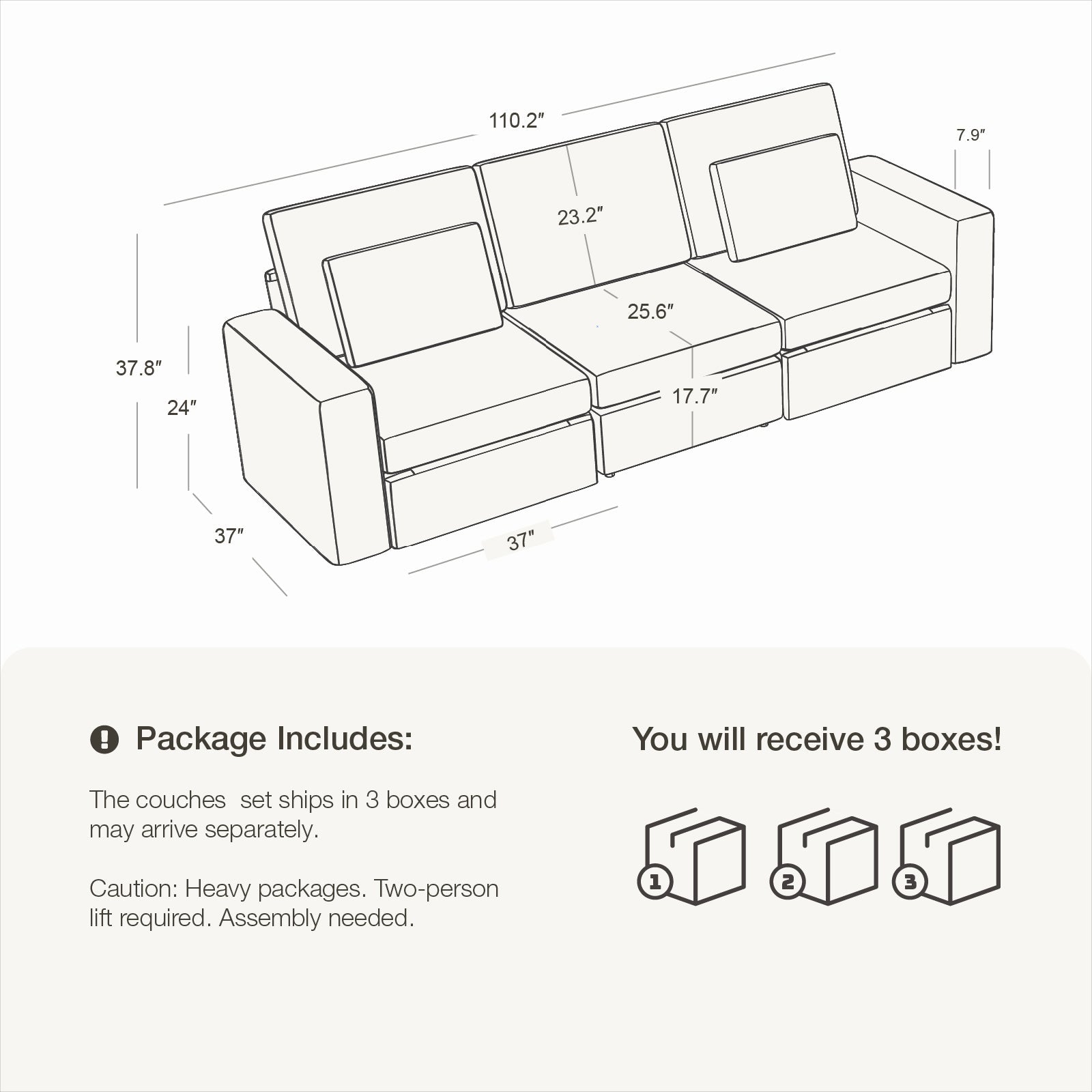 3 Seats Cloud Modular Couch - Vorthio