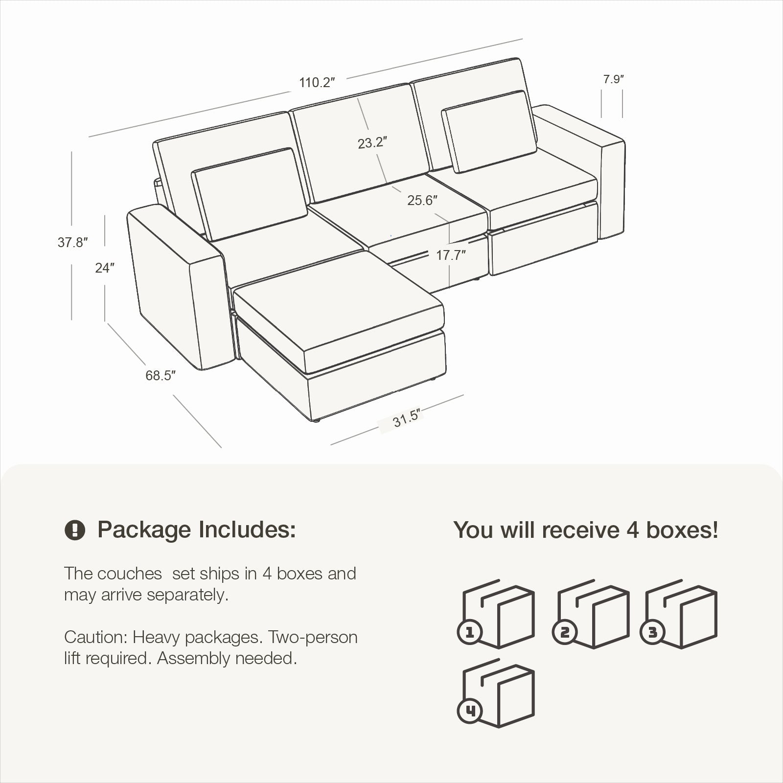 4 Seats Cloud Modular Couch - Vorthio