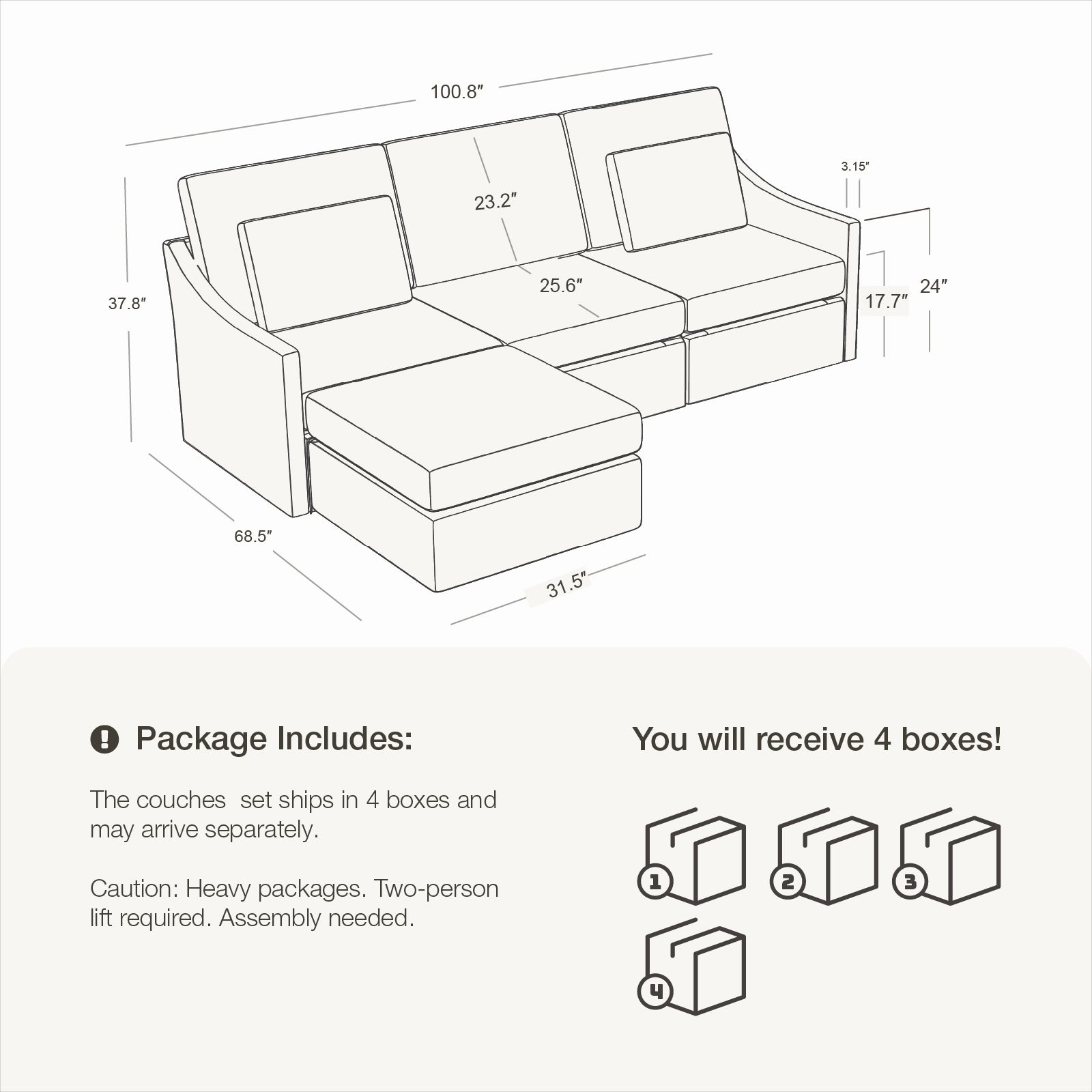4 Seats Cloud Modular Sofa - Vorthio