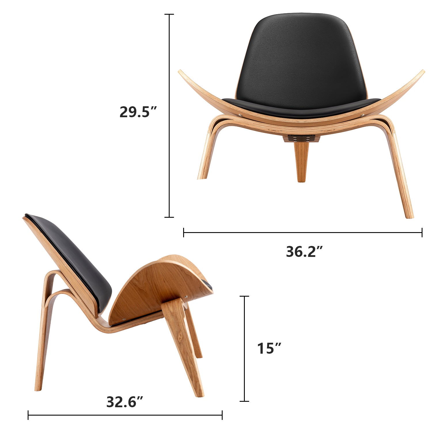 Mid Century Modern Shell Lounge Chair - Black