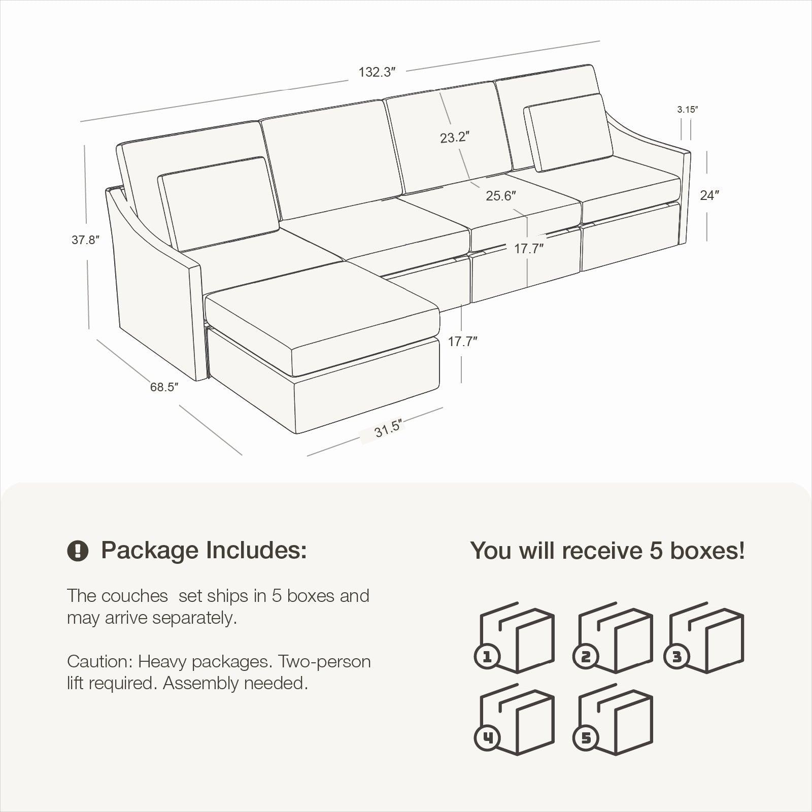 5 Seats Cloud Modular Sofa - Vorthio