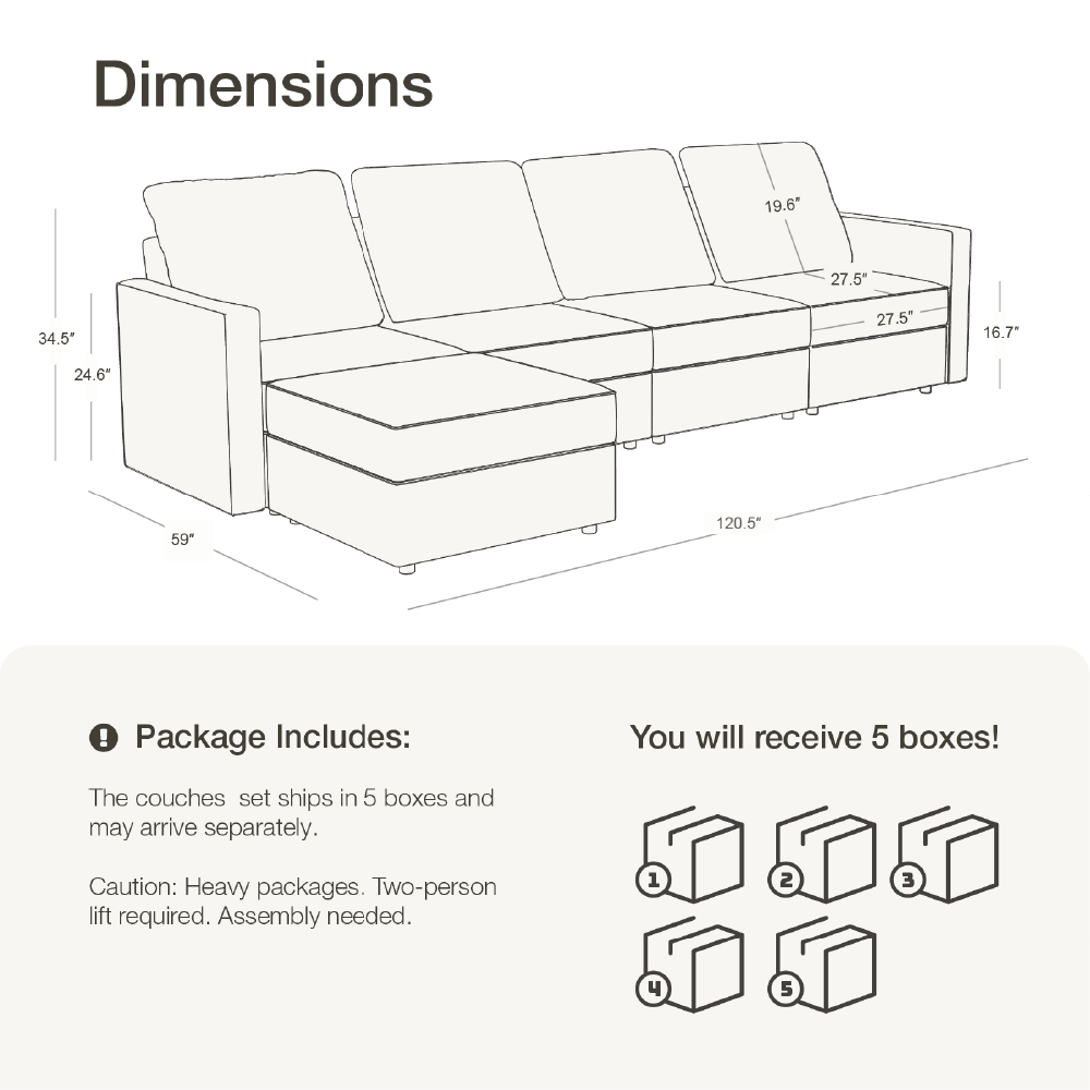 5 Seats Modular Couch - Vorthio