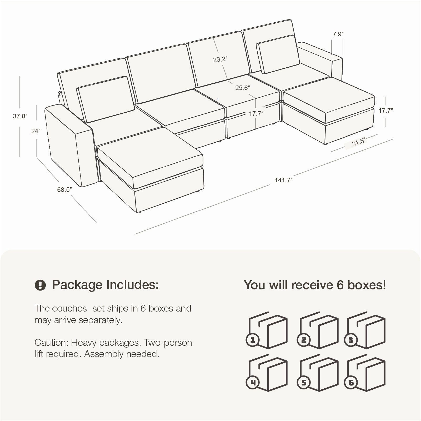 6 Seats Cloud Modular Couch - Vorthio