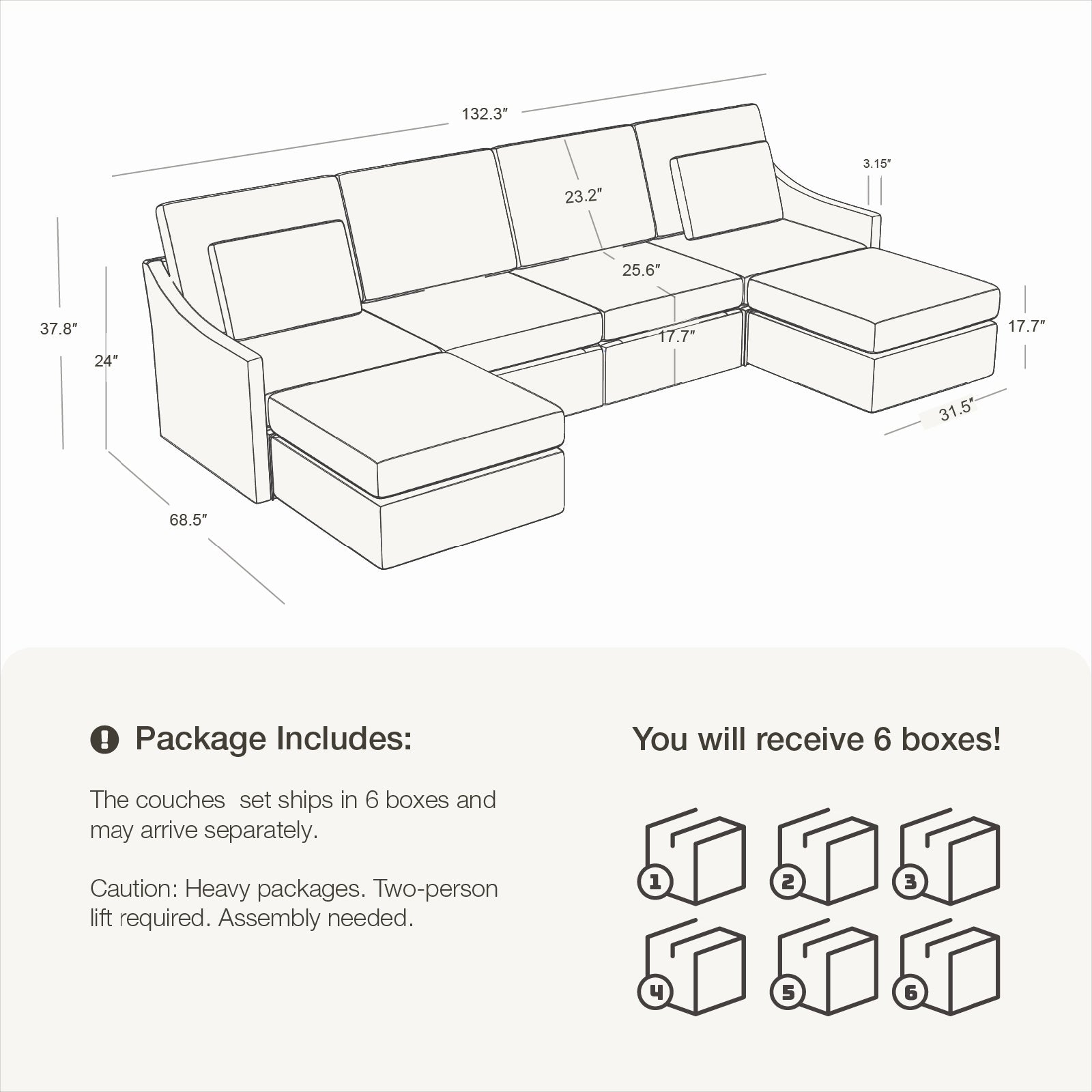 6 Seats Cloud Modular Sofa - Vorthio
