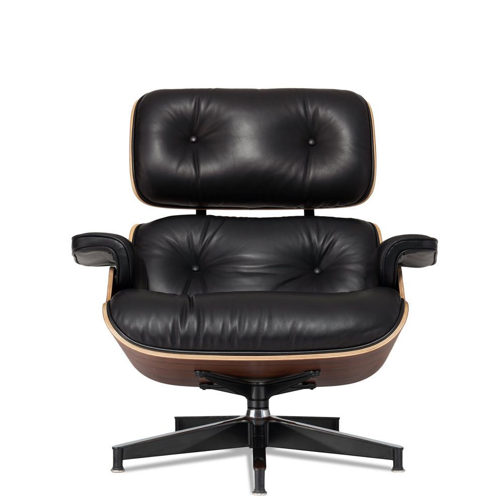 Mid-Century Chaise Lounge Chair in Top-Grain Leather- A+ Premium Taller - Red Rosewood - Black