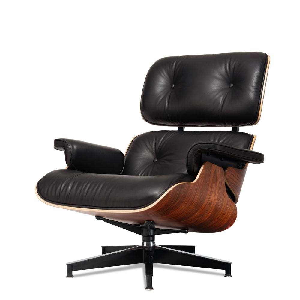 Mid-Century Chaise Lounge Chair in Top-Grain Leather- A+ Premium Taller - Red Rosewood - Black