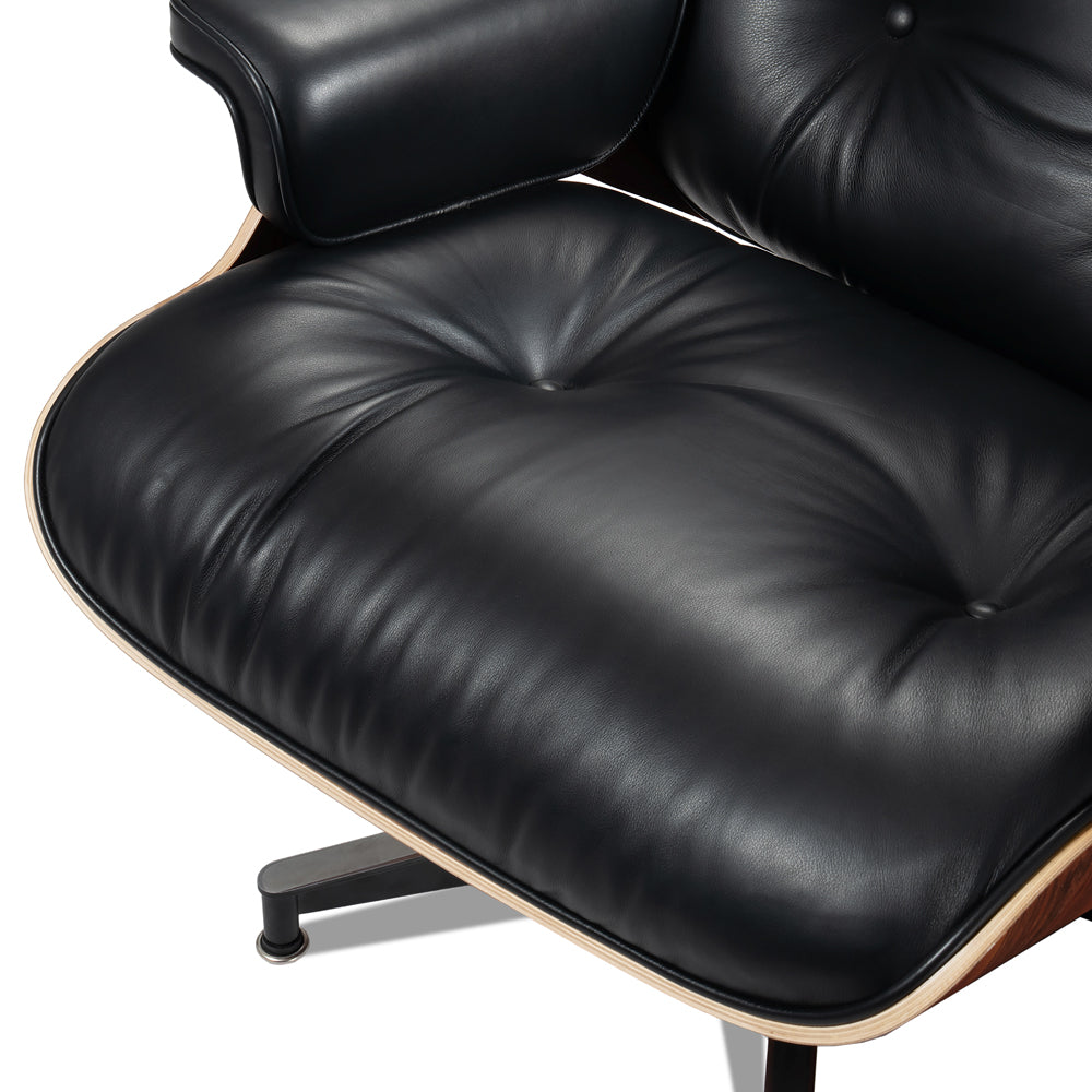 Mid-Century Chaise Lounge Chair in Top-Grain Leather- A+ Premium Taller - Red Rosewood - Black