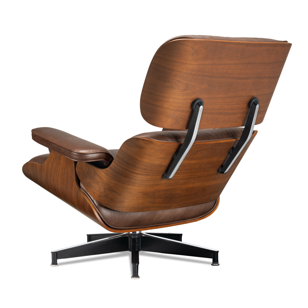 Mid-Century Lounge Chair and Ottoman - A+ Premium - Taller - Walnut wood - Wax leather - Vintage Brown