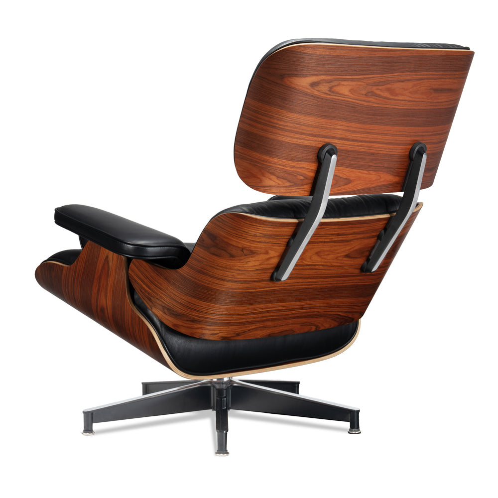 Mid-Century Chaise Lounge Chair in Top-Grain Leather- A+ Premium Taller - Red Rosewood - Black