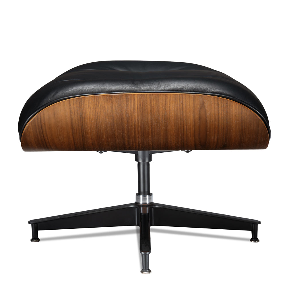 Mid-Century Chaise Lounge Chair in Top-Grain Leather- A+ Premium Taller - Walnut wood - Black