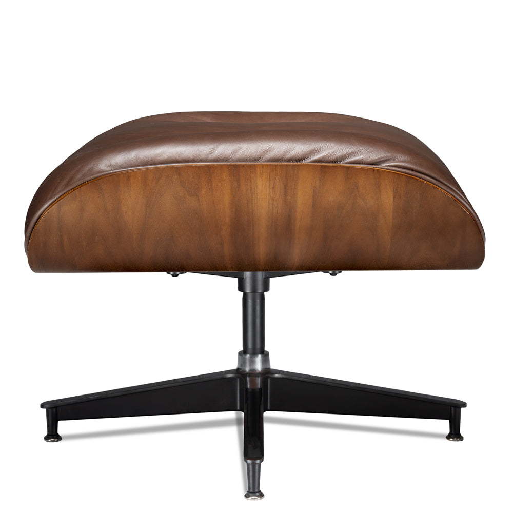 Mid-Century Lounge Chair and Ottoman - A+ Premium - Taller - Walnut wood - Wax leather - Vintage Brown
