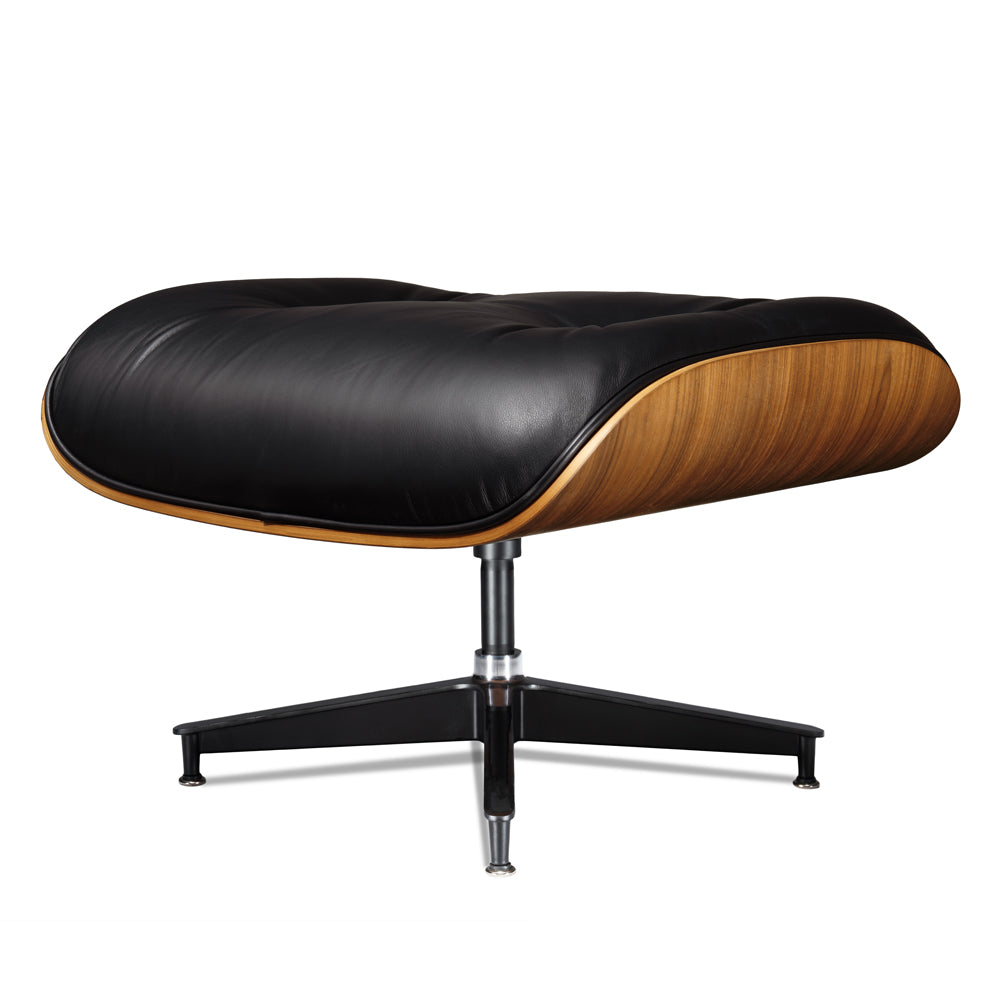 Mid-Century Chaise Lounge Chair in Top-Grain Leather- A+ Premium Taller - Walnut wood - Black