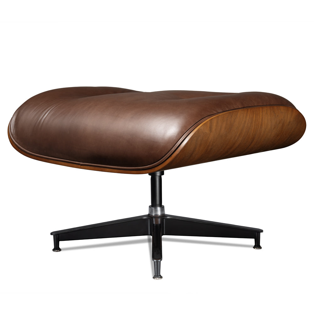 Mid-Century Lounge Chair and Ottoman - A+ Premium - Taller - Walnut wood - Wax leather - Vintage Brown