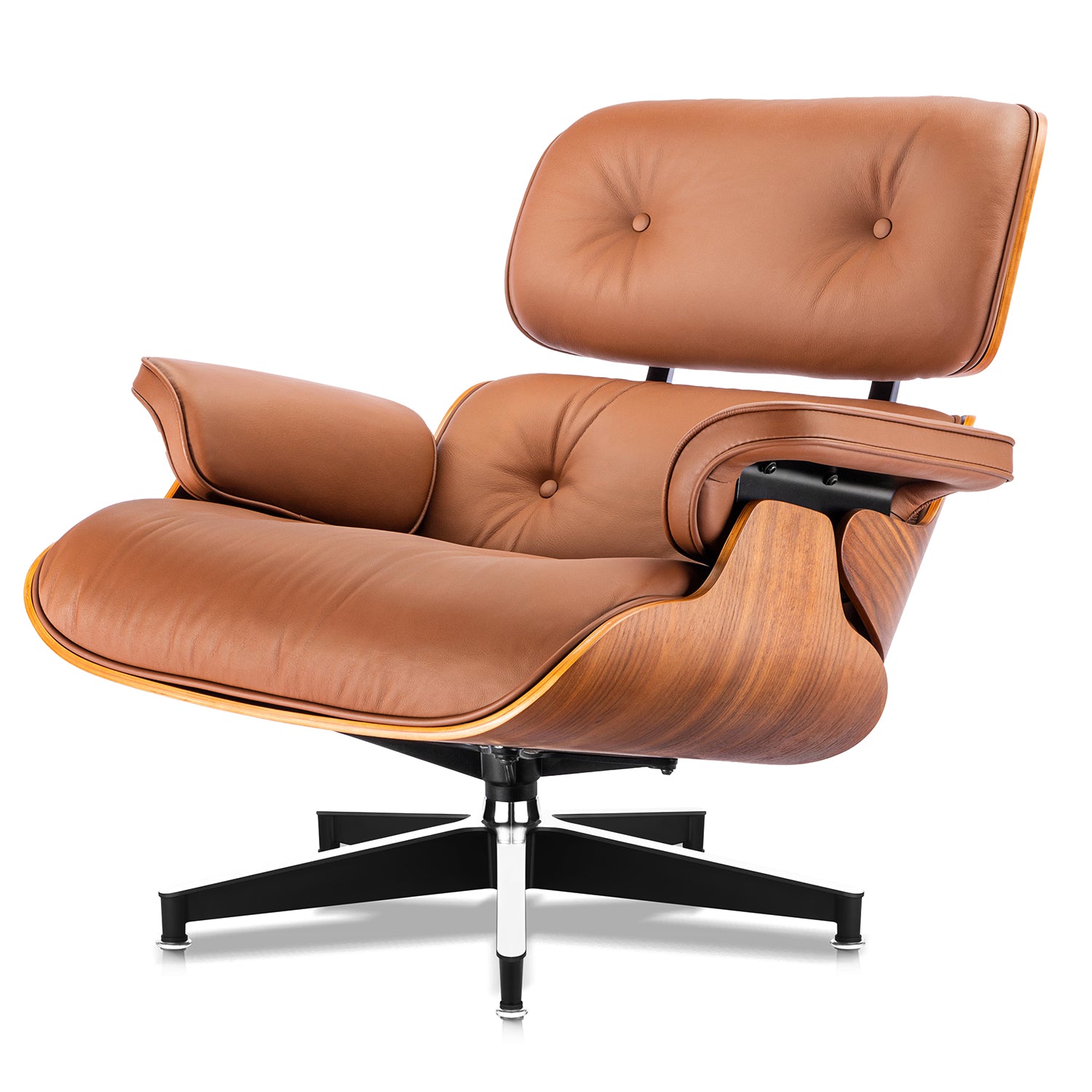 Mid-Century Lounge Chair and Ottoman - Taller - Walnut wood - Brown