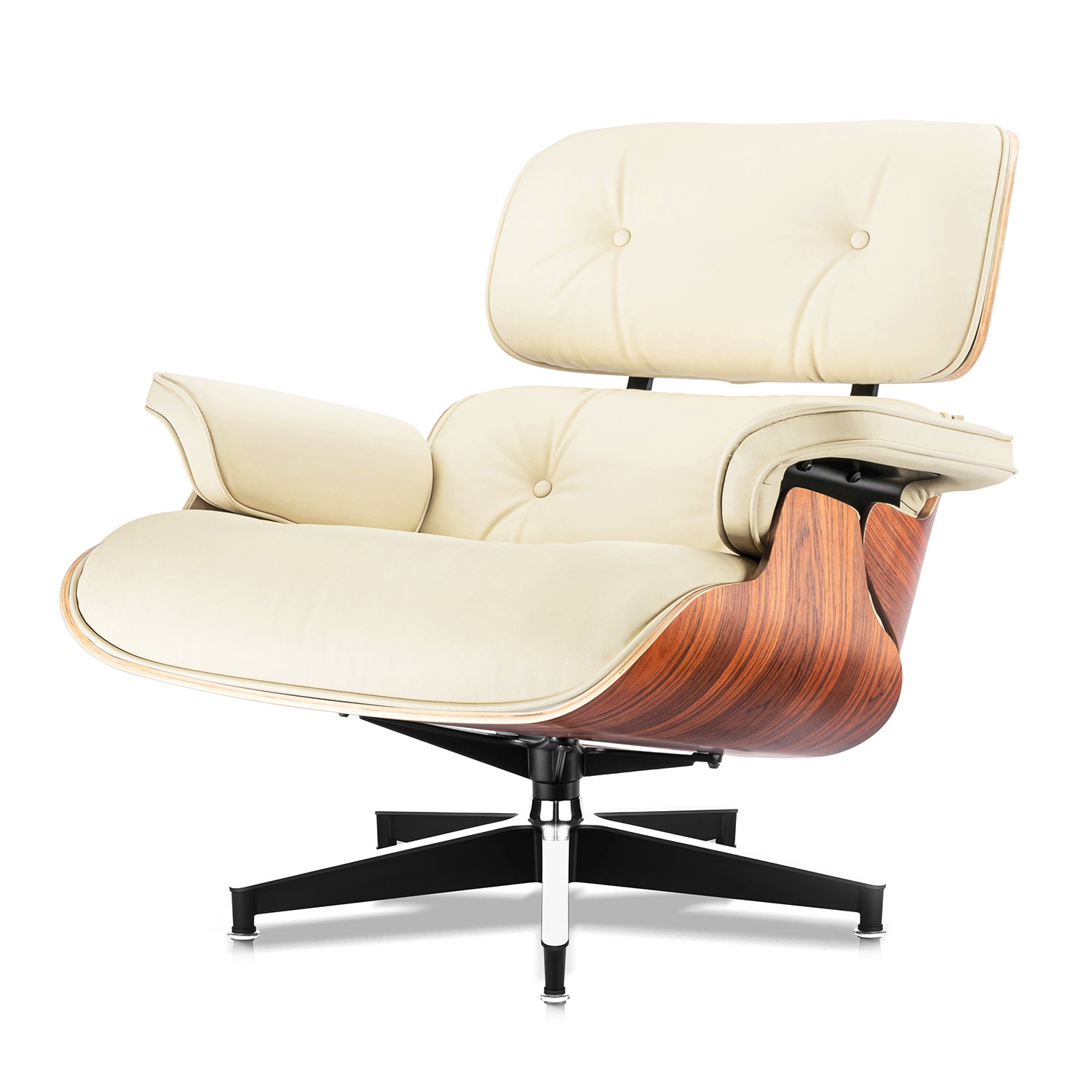 Mid-Century Lounge Chair and Ottoman - Taller - Red Rosewood - Off White