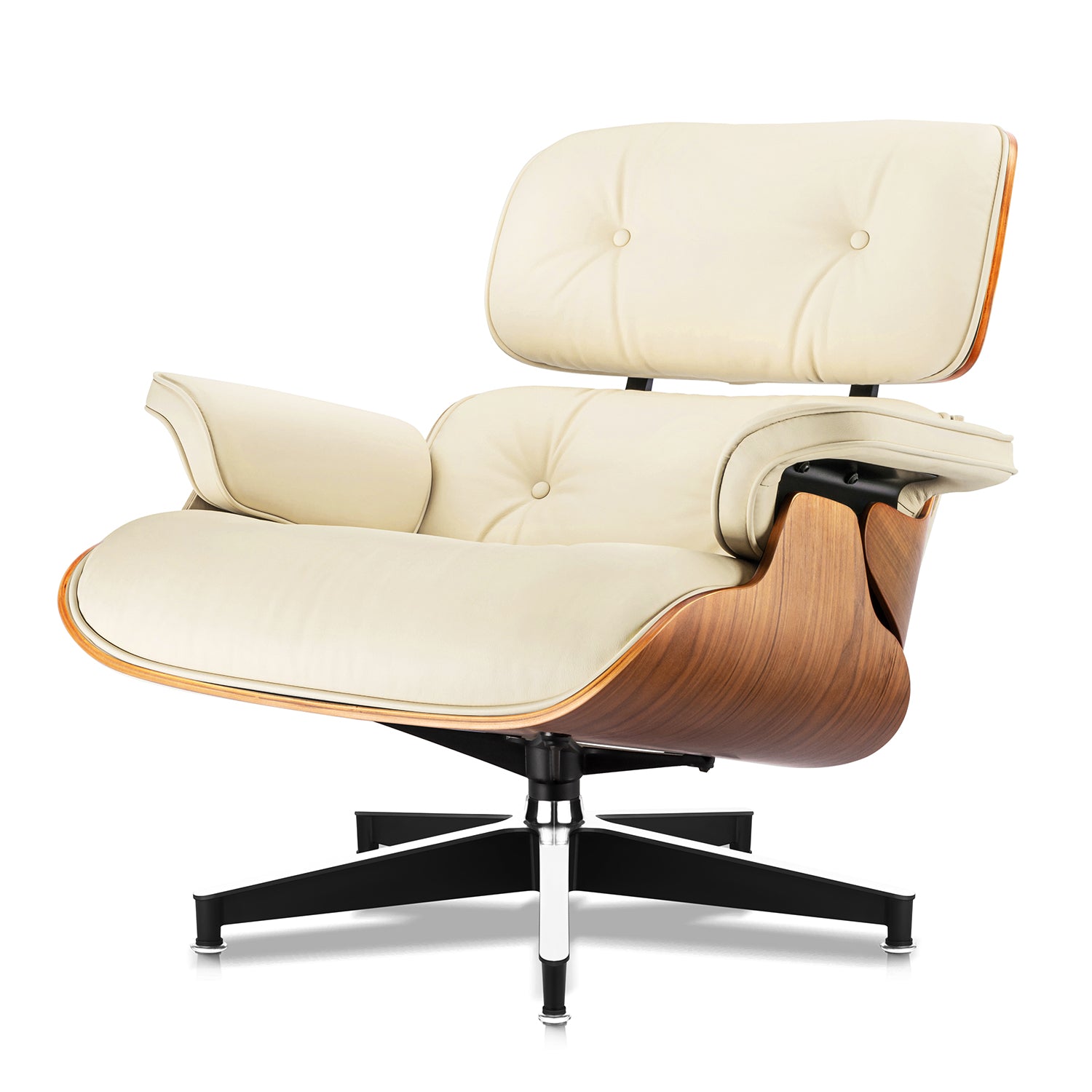 Mid-Century Lounge Chair and Ottoman - Taller - Walnut wood - Off White