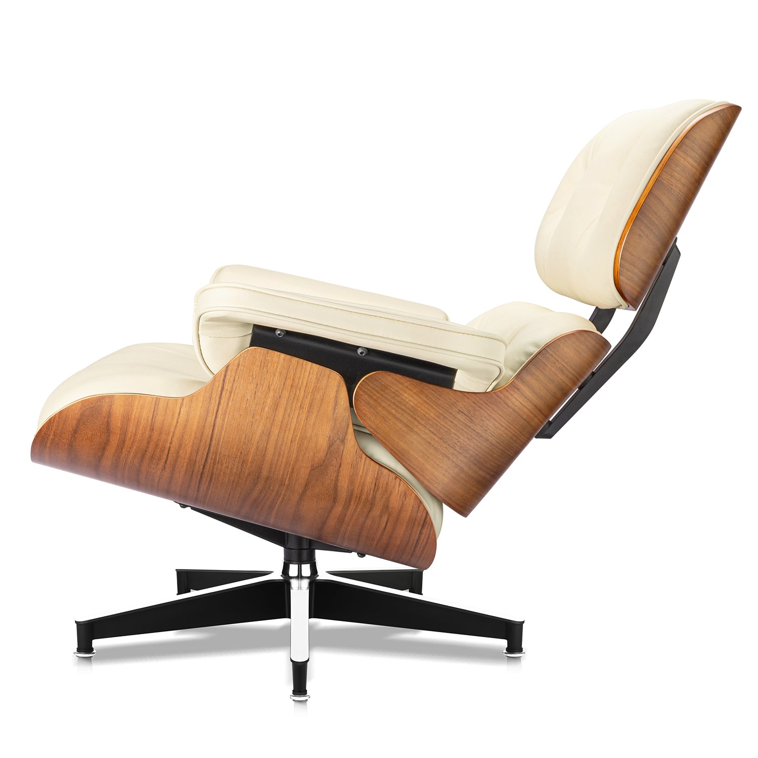 Mid-Century Lounge Chair and Ottoman - Taller - Walnut wood - Off White