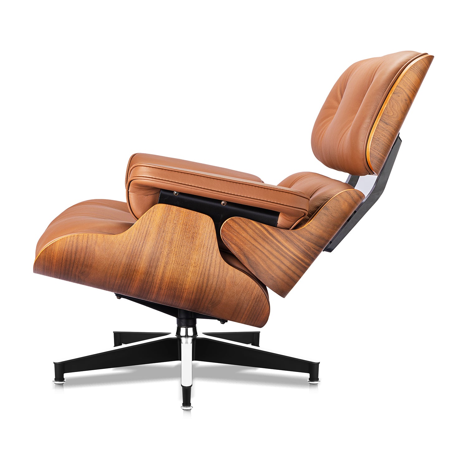 Mid-Century Lounge Chair and Ottoman - Taller - Walnut wood - Brown
