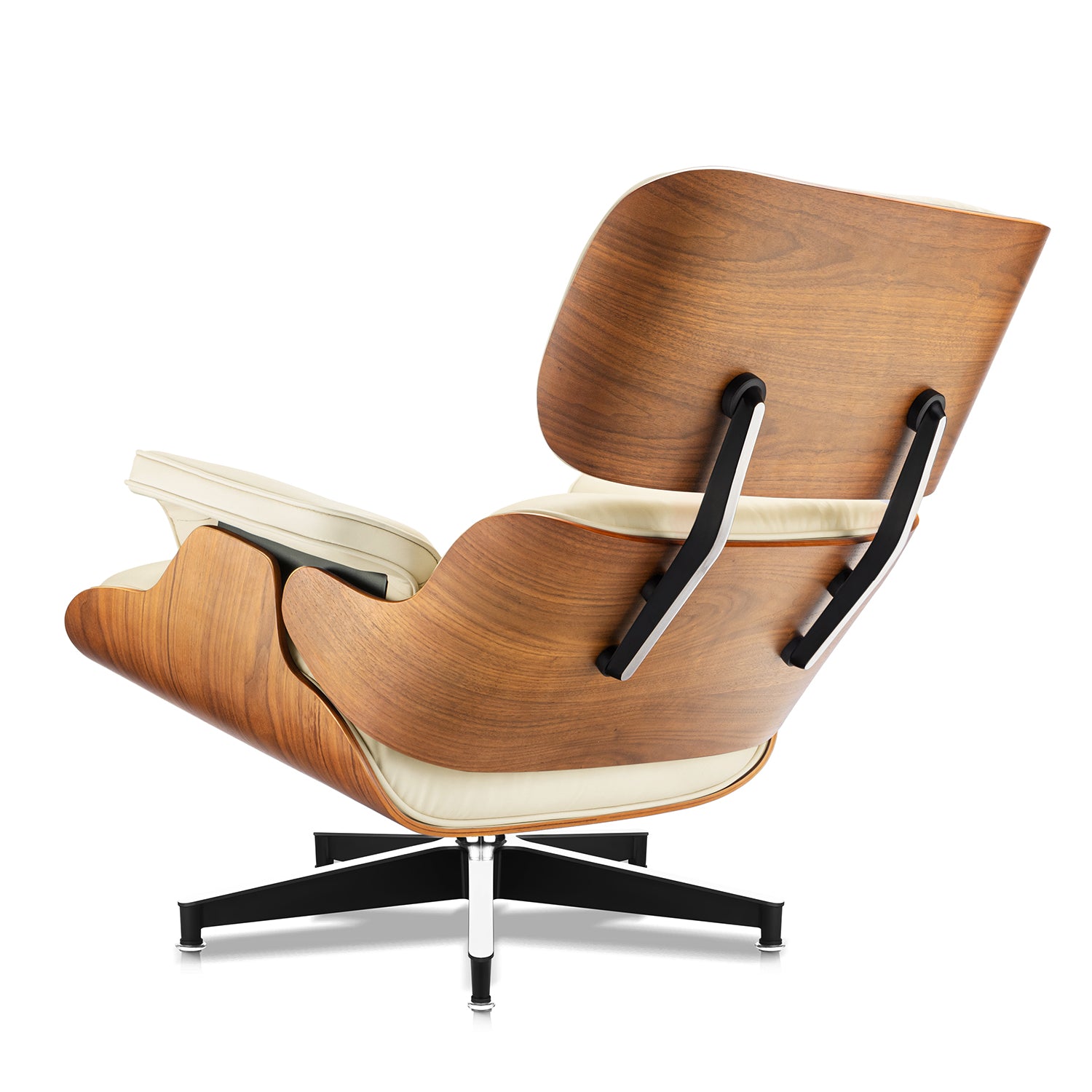 Mid-Century Lounge Chair and Ottoman - Taller - Walnut wood - Off White