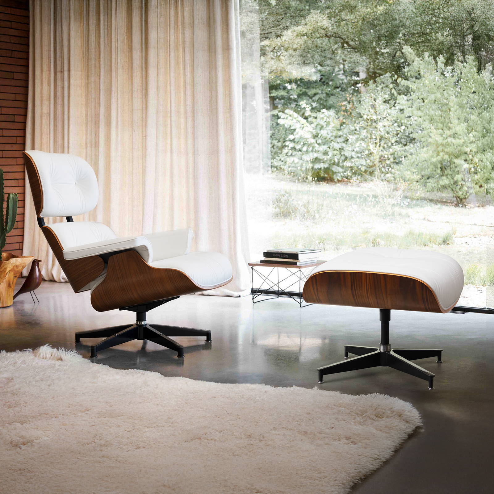 Mid-Century Lounge Chair and Ottoman - A+ Premium Taller - White