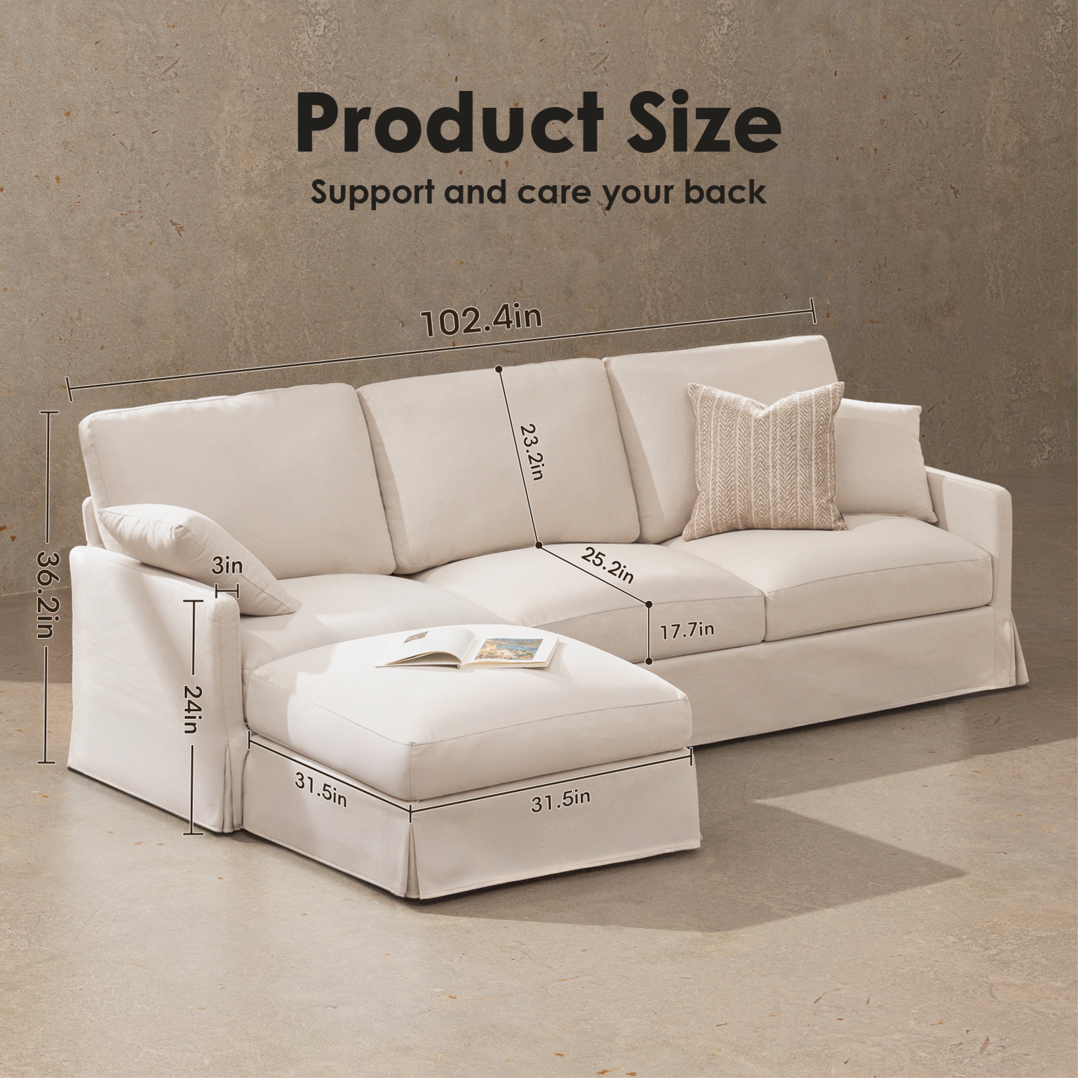 Cloud Couch 2+3+1 Set 5 Seater Sofa with Ottoman - Vorthio