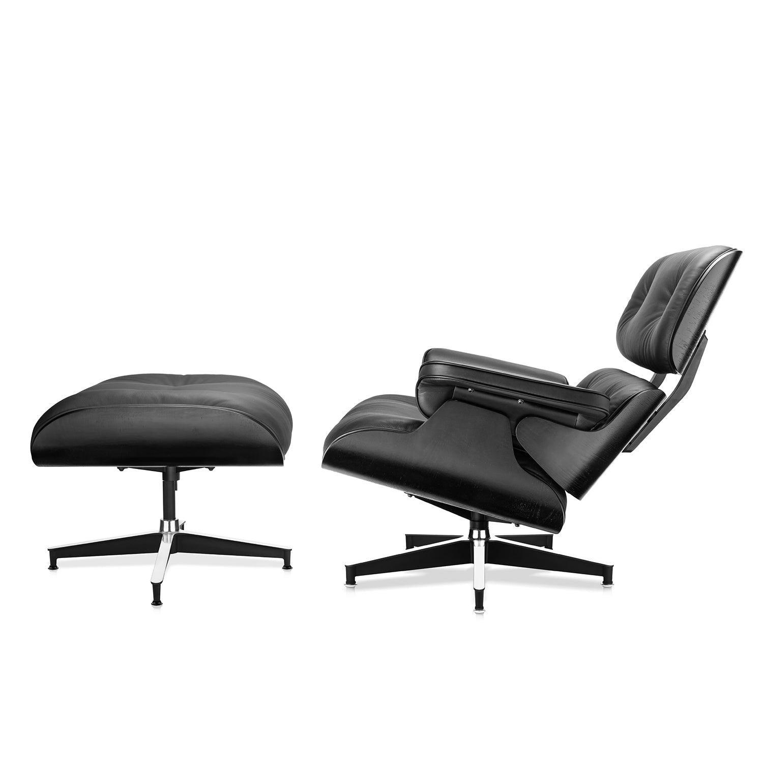 Mid - Century Lounge Chair and Ottoman - A+ Premium Taller Ebony - Black - Vorthio