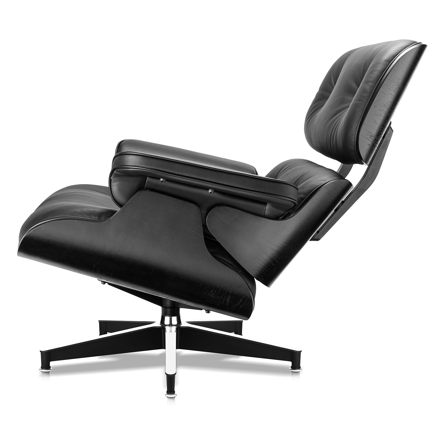Mid - Century Lounge Chair and Ottoman - A+ Premium Taller Ebony - Black - Vorthio