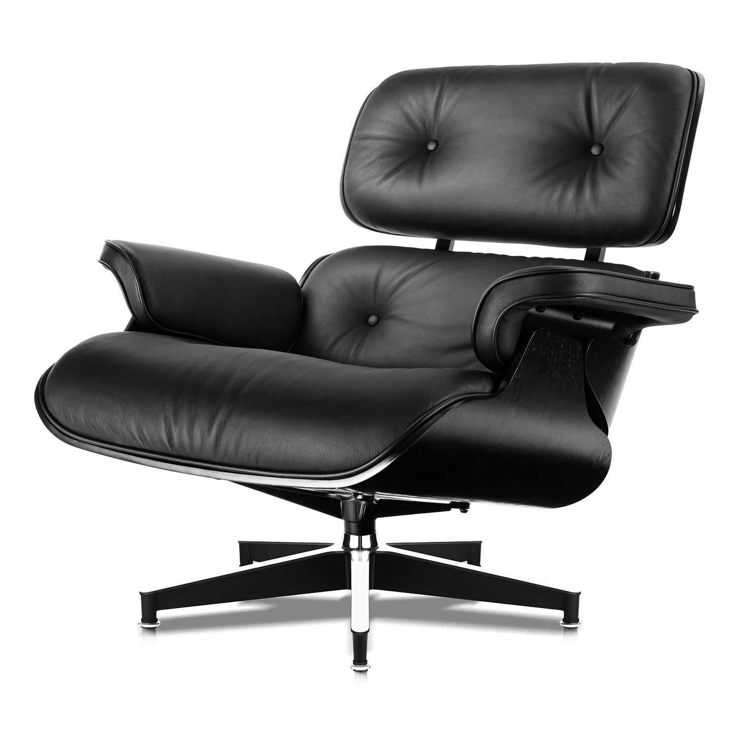 Mid - Century Lounge Chair and Ottoman - A+ Premium Taller Ebony - Black - Vorthio