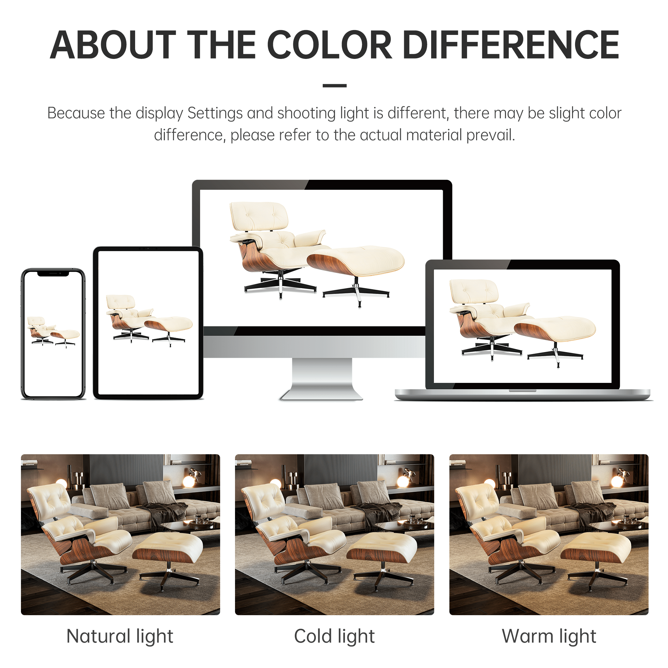 Mid - Century Lounge Chair and Ottoman - A+ Premium Taller Red Rosewood - Beige - Vorthio