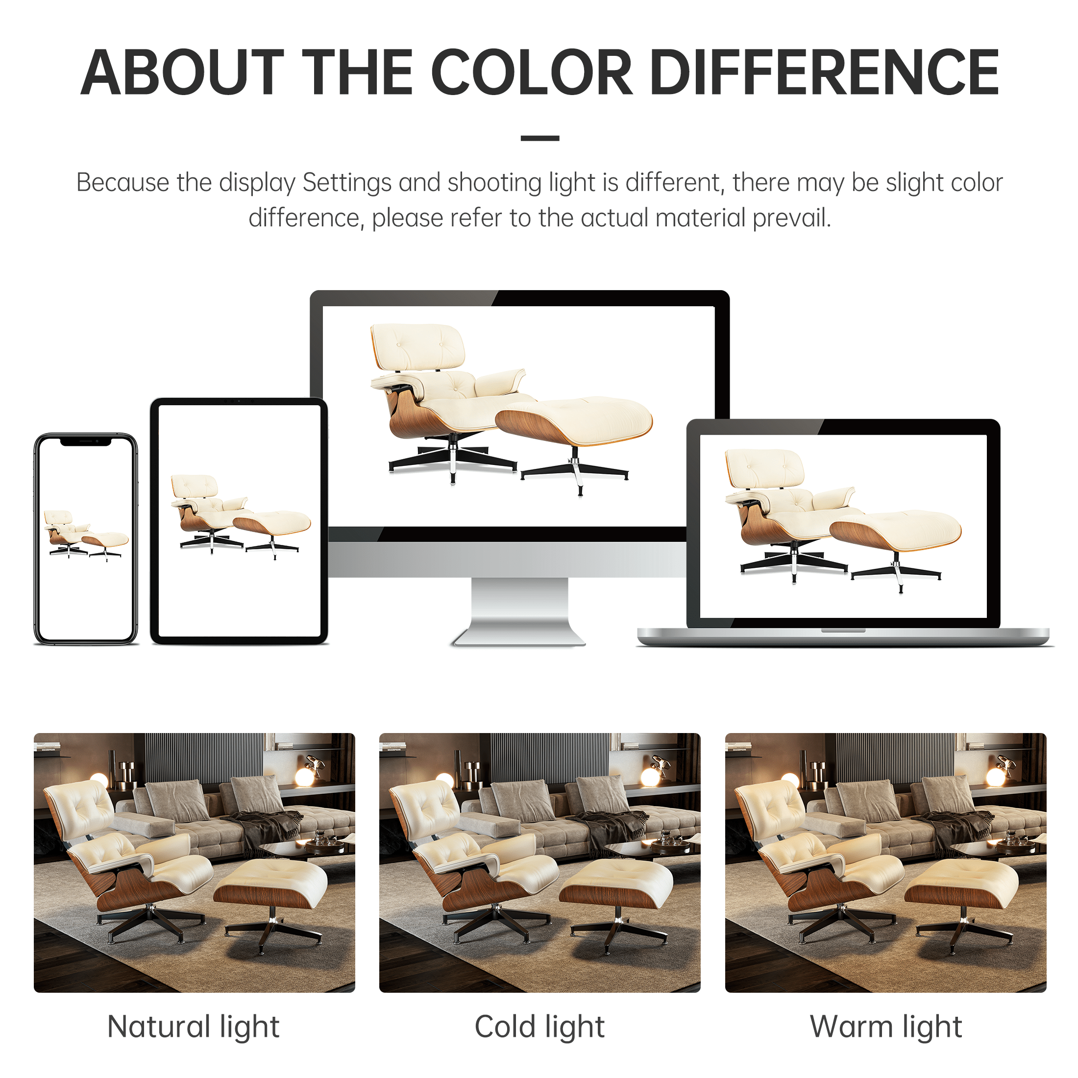 Mid - Century Lounge Chair and Ottoman - A+ Premium Taller Walnut wood - Beige - Vorthio