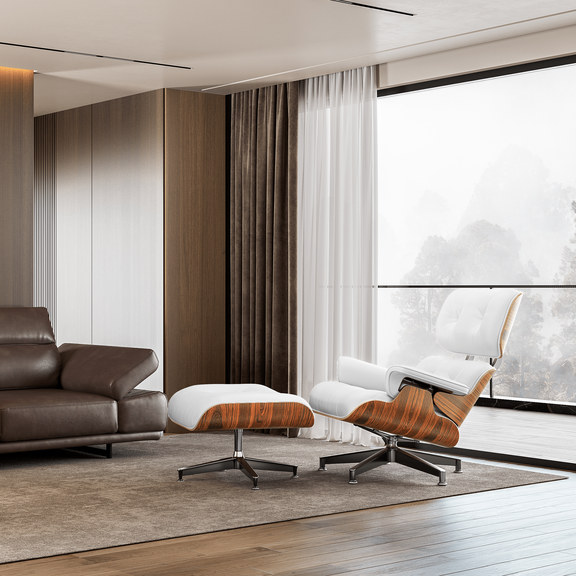 Mid - Century Lounge Chair and Ottoman - A+ Premium Taller - White - Vorthio