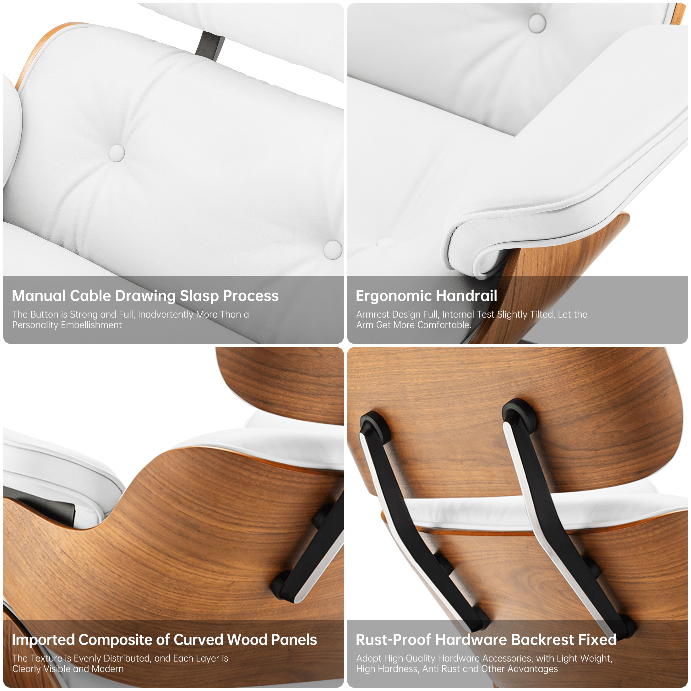 Mid - Century Lounge Chair and Ottoman - A+ Premium Taller - White - Vorthio