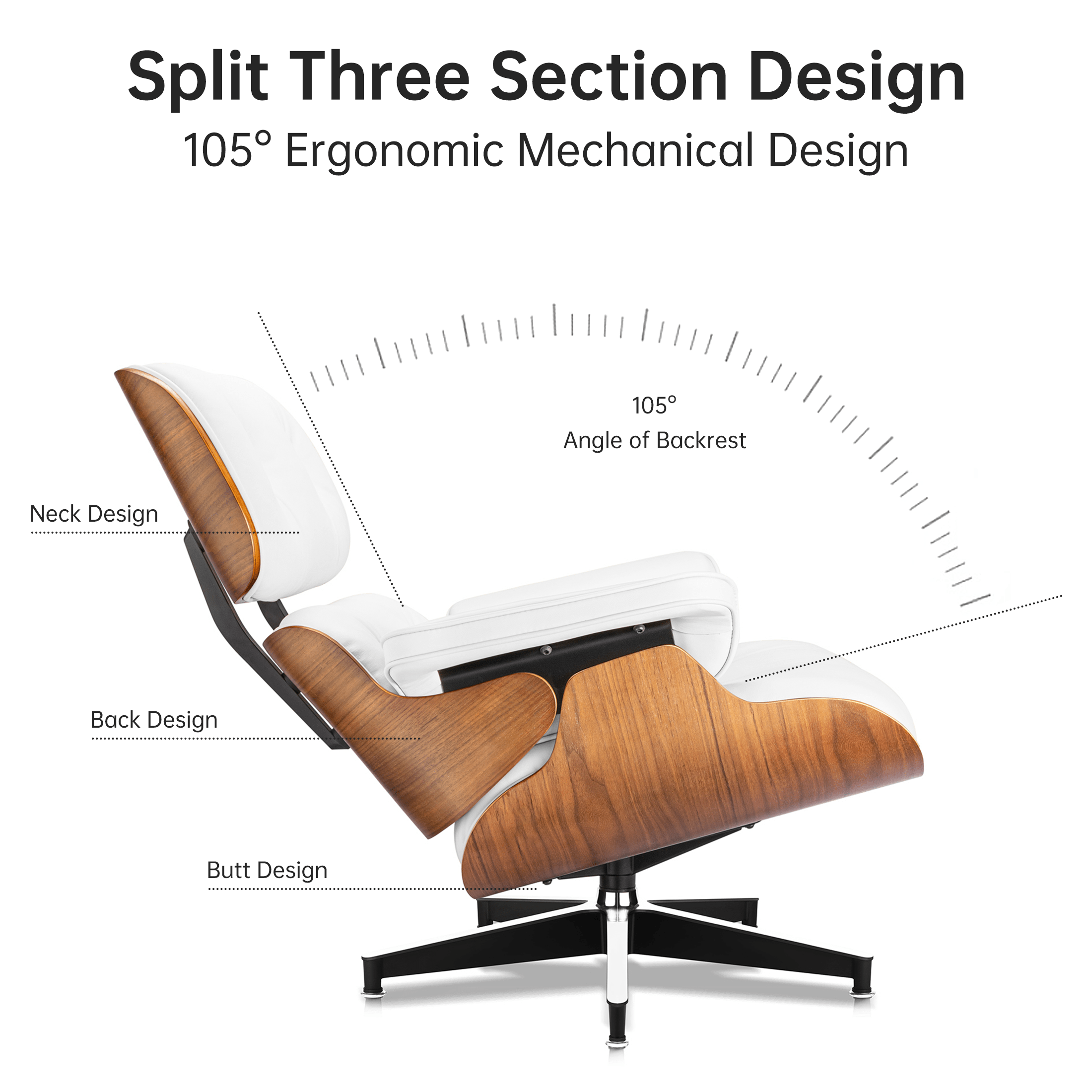 Mid - Century Lounge Chair and Ottoman - A+ Premium Taller - White - Vorthio