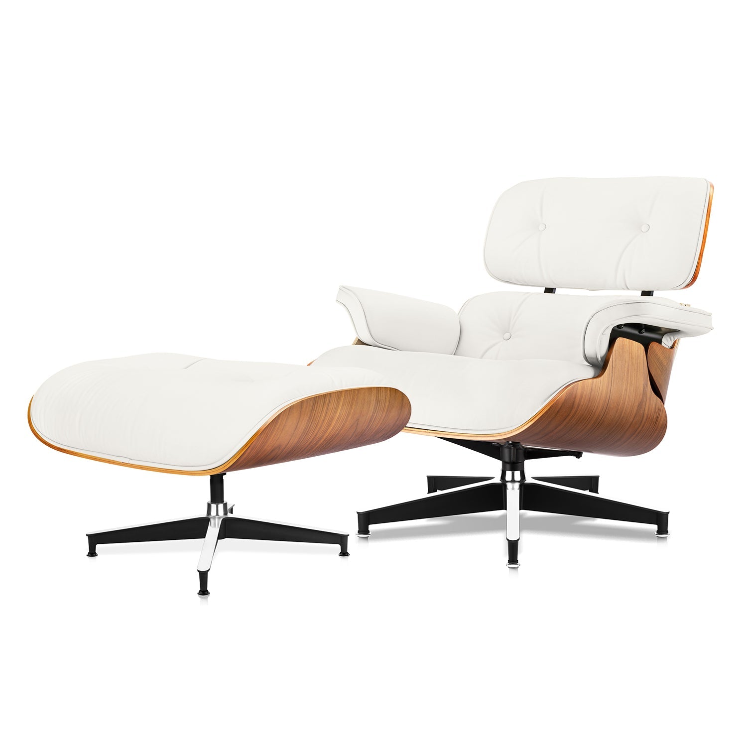Mid - Century Lounge Chair and Ottoman - A+ Premium Taller - White - Vorthio