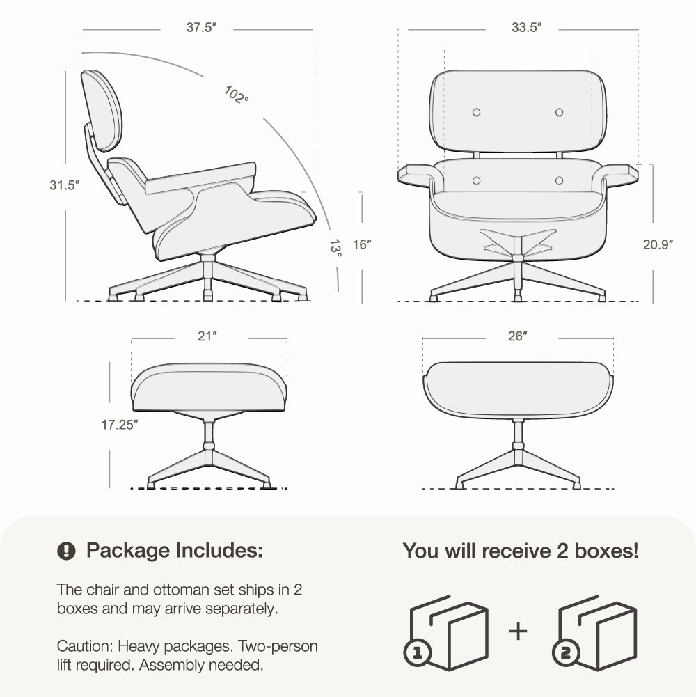 Mid - Century Lounge Chair and Ottoman - Standard - Black - Vorthio
